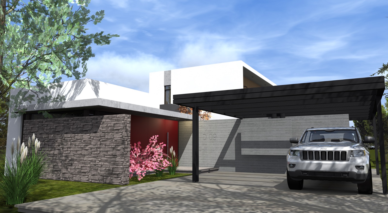 Vista desde cochera a ingreso principal