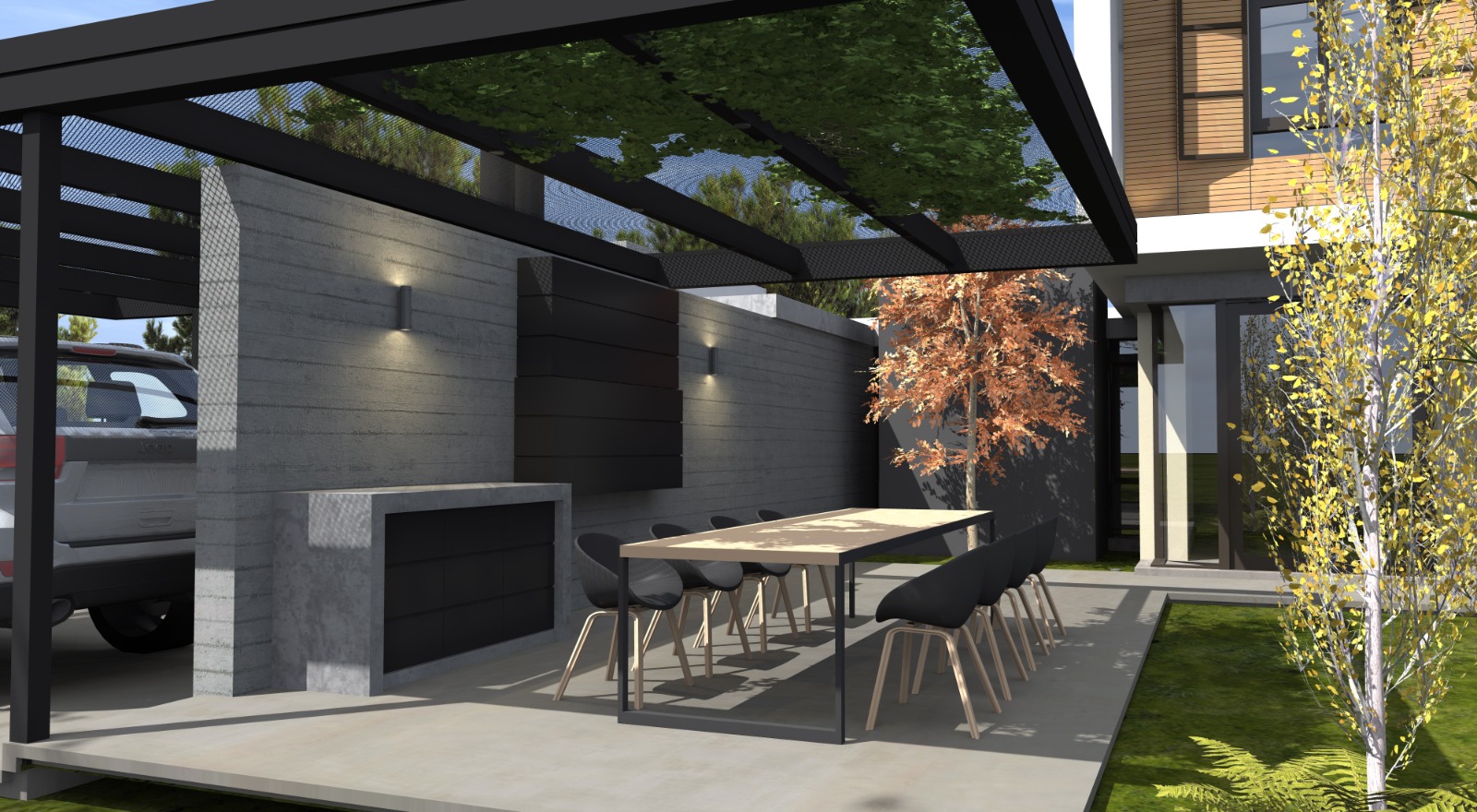 Quincho y galería con pérgola