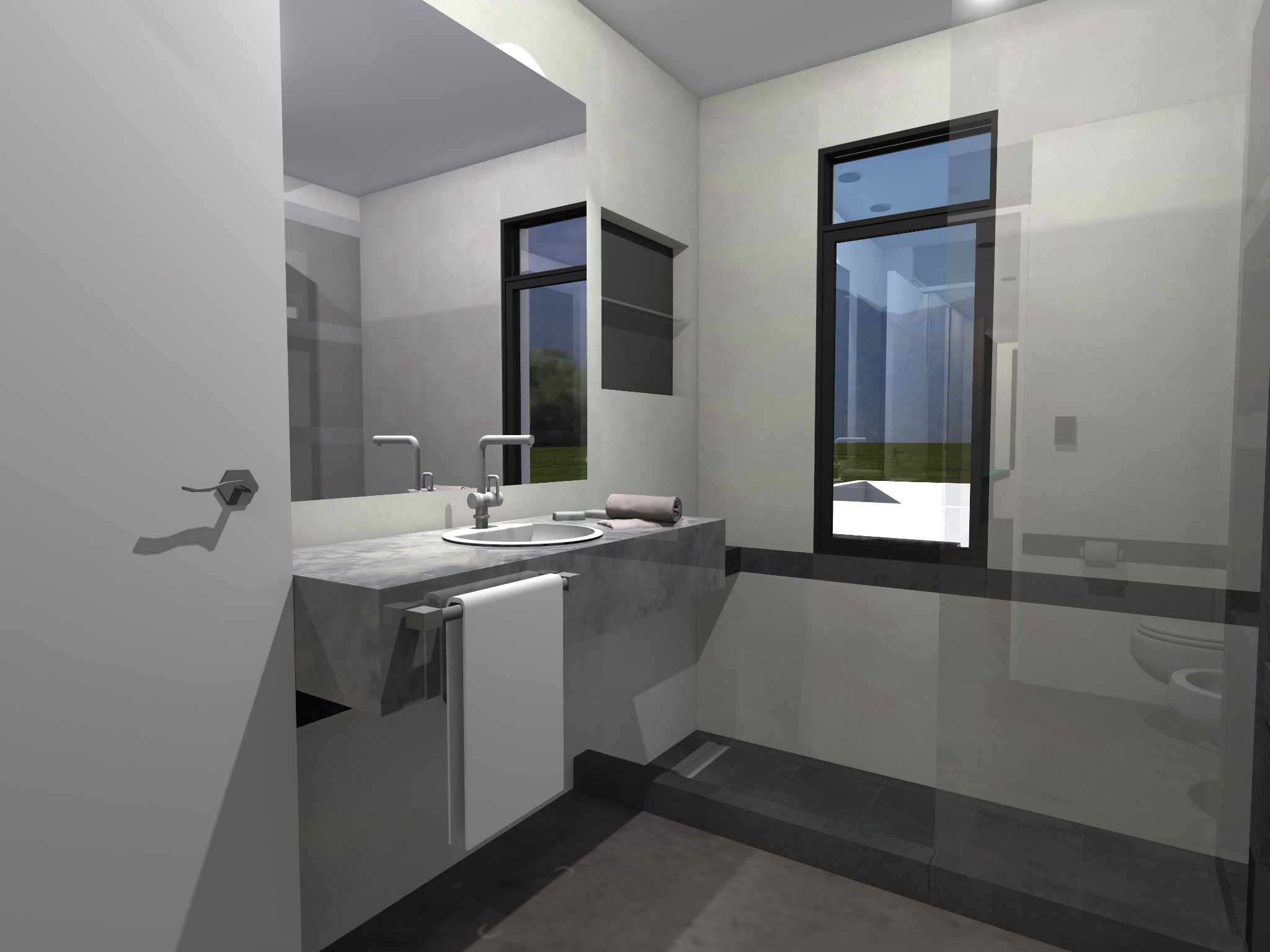 Render de baño principal de Casa ALBA